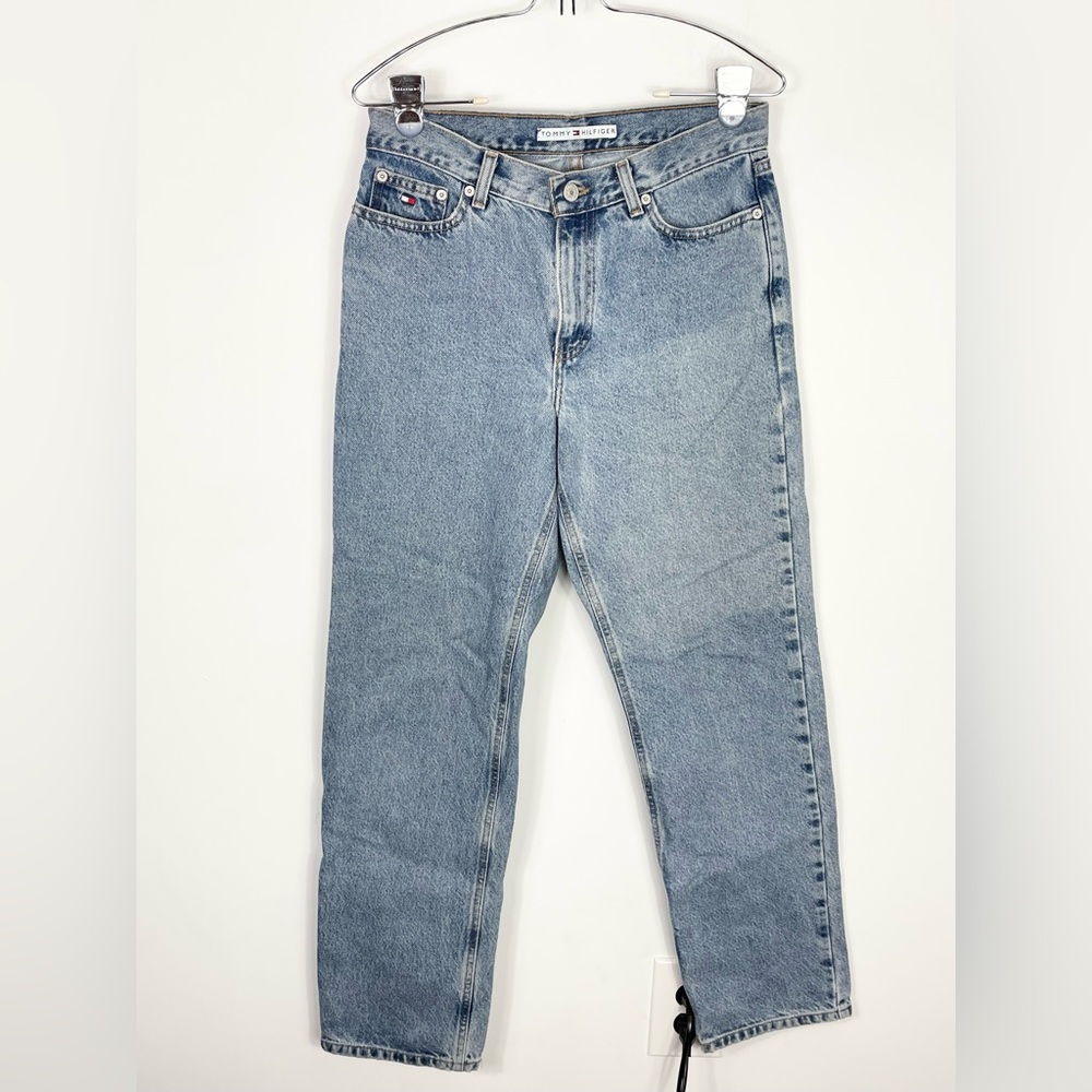 Vintage 90s Tommy Hilfiger High Waisted Tapered Mom Jeans Size 4 Light Wash